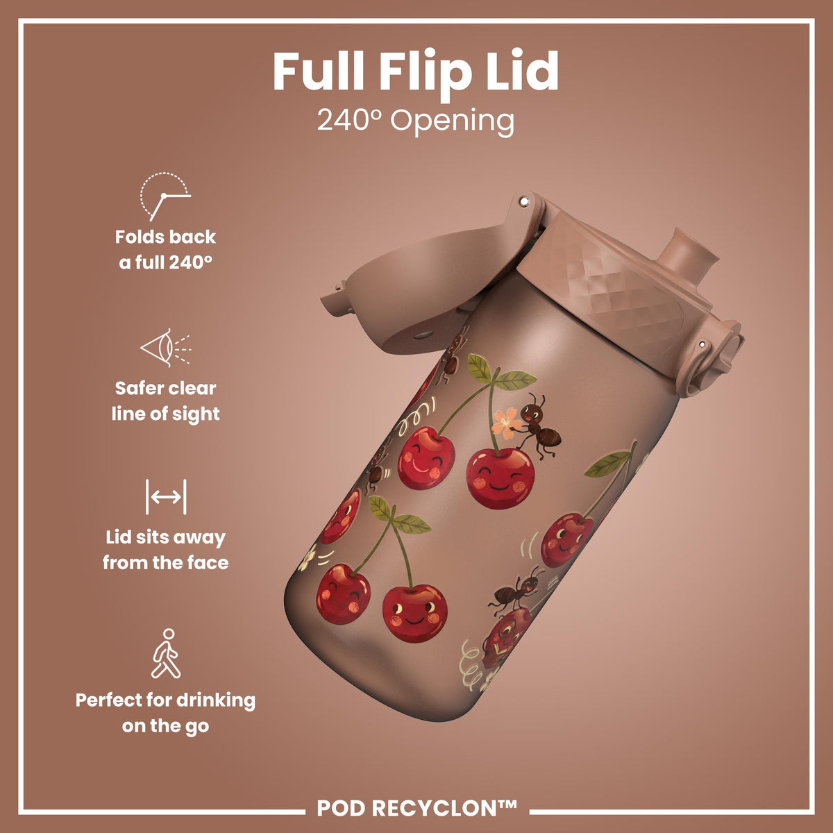 Leak Proof Kids Water Bottle, Recyclon, Cherries, 350ml (12oz)