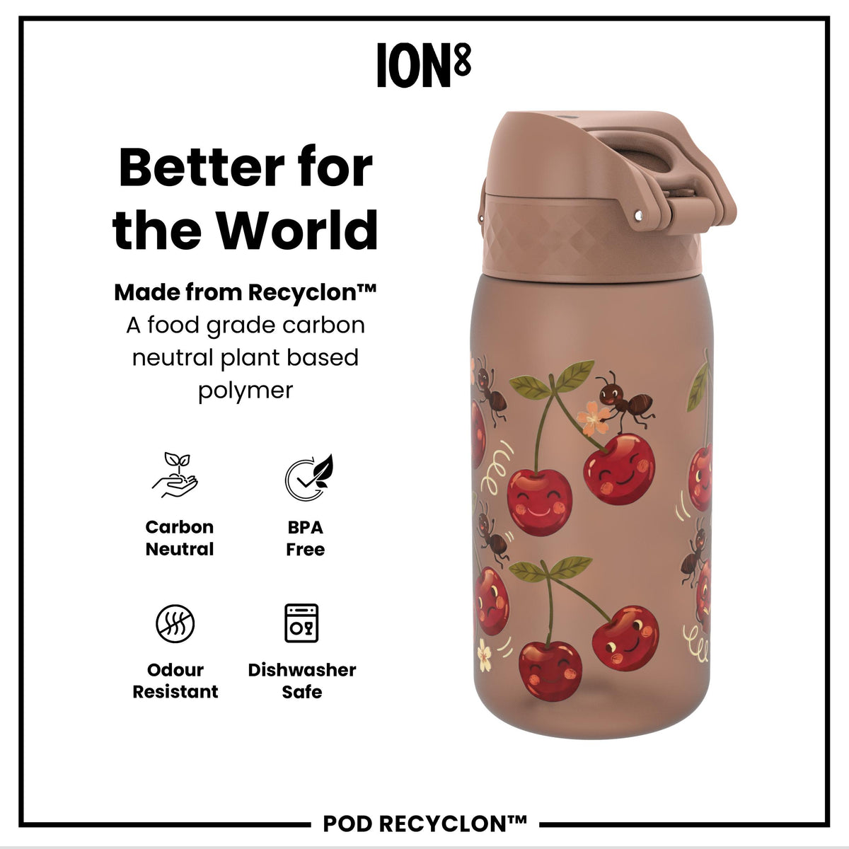 Leak Proof Kids Water Bottle, Recyclon, Cherries, 350ml (12oz)