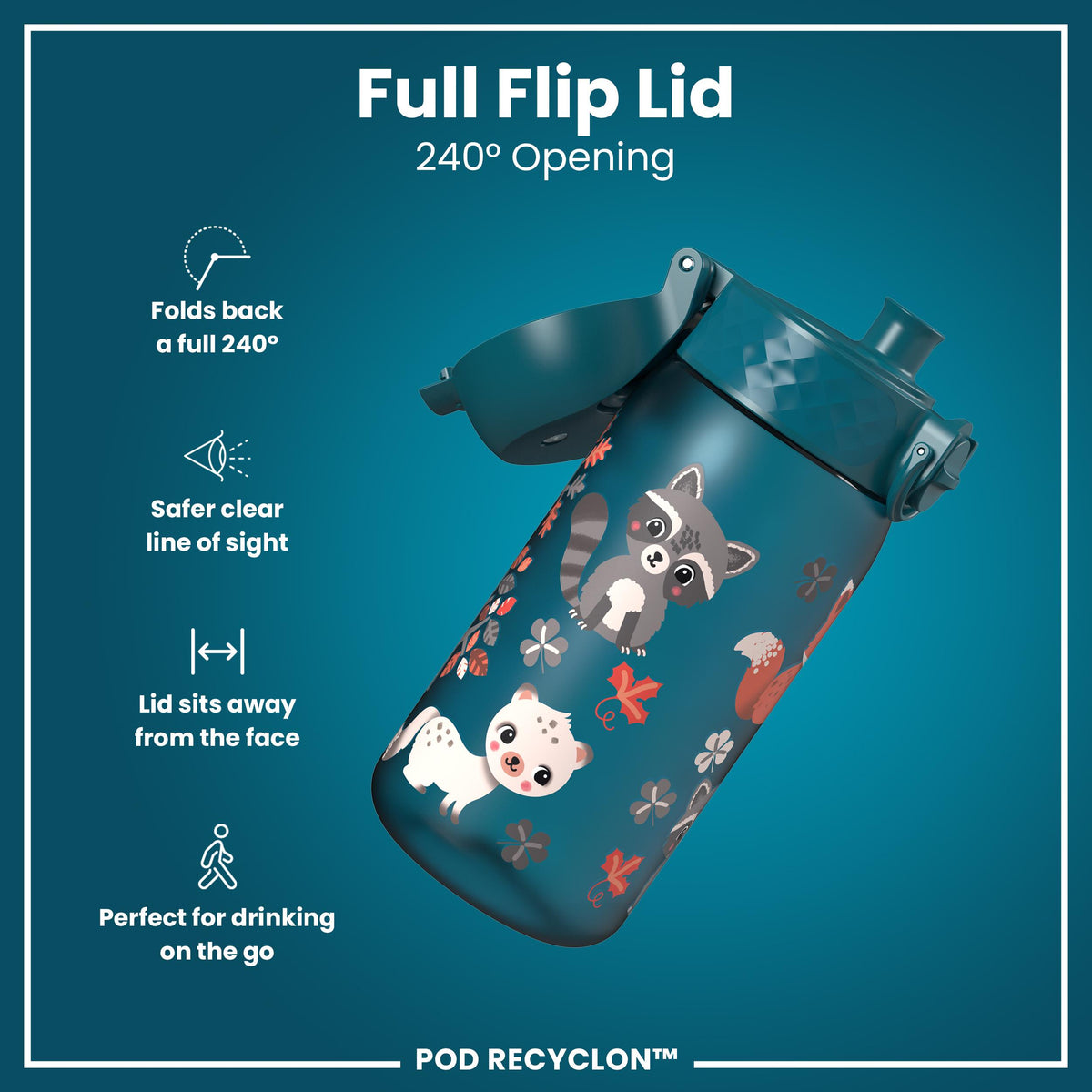Leak Proof Kids Water Bottle, Recyclon, Forest Animals, 350ml (12oz)