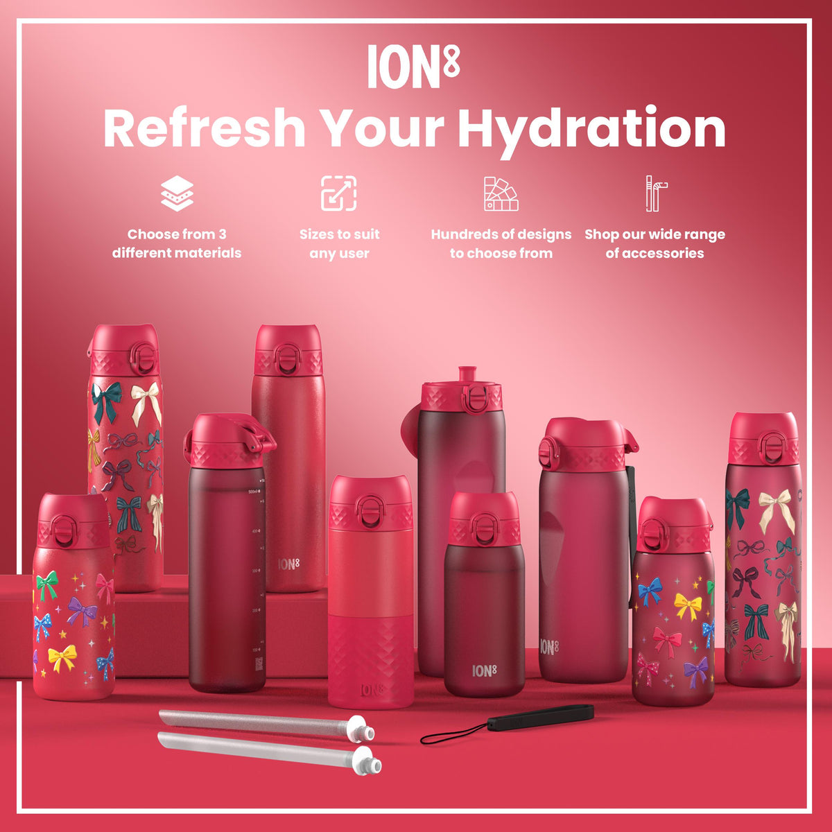 Leak Proof Kids Water Bottle, Recyclon, Bows, 350ml (12oz)