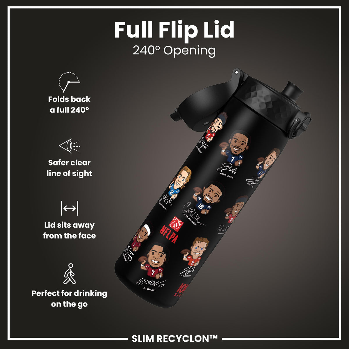 Leak Proof NFLPA Water Bottle, Recyclon, Quarterbacks, 500ml (18oz)