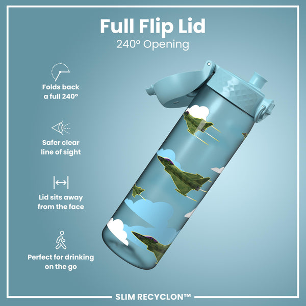 Leak Proof Slim Water Bottle, Recyclon, Fighter Jets, 500ml (18oz)