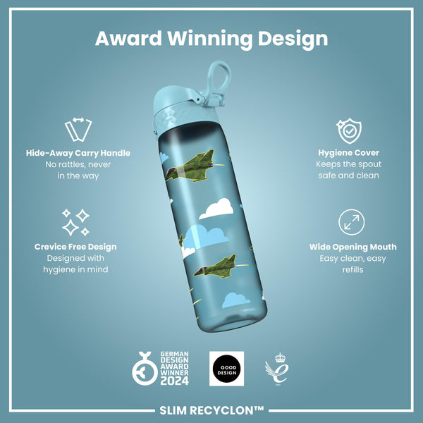 Leak Proof Slim Water Bottle, Recyclon, Fighter Jets, 500ml (18oz)