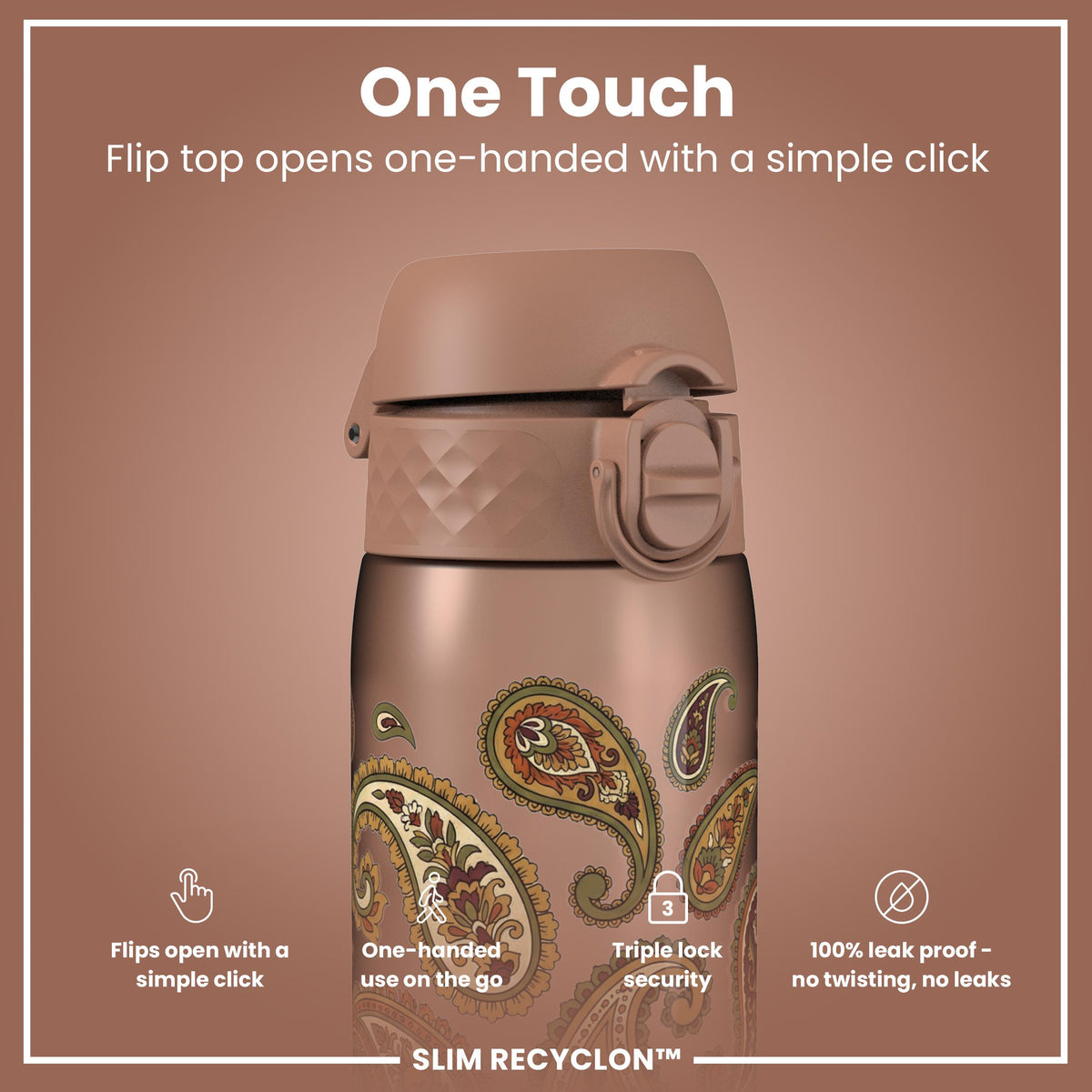 Leak Proof Slim Water Bottle, Recyclon, Paisley, 500ml (18oz)