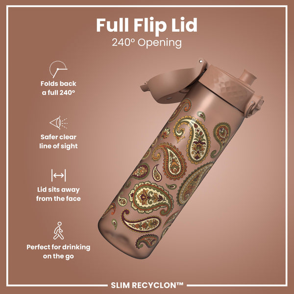 Leak Proof Slim Water Bottle, Recyclon, Paisley, 500ml (18oz)