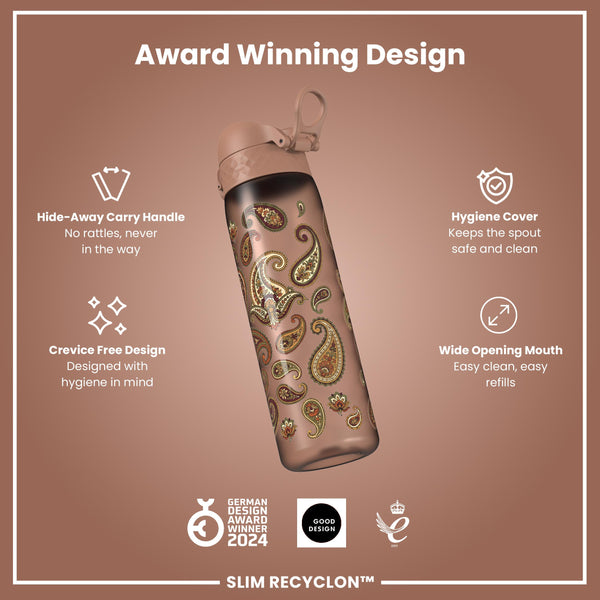 Leak Proof Slim Water Bottle, Recyclon, Paisley, 500ml (18oz)