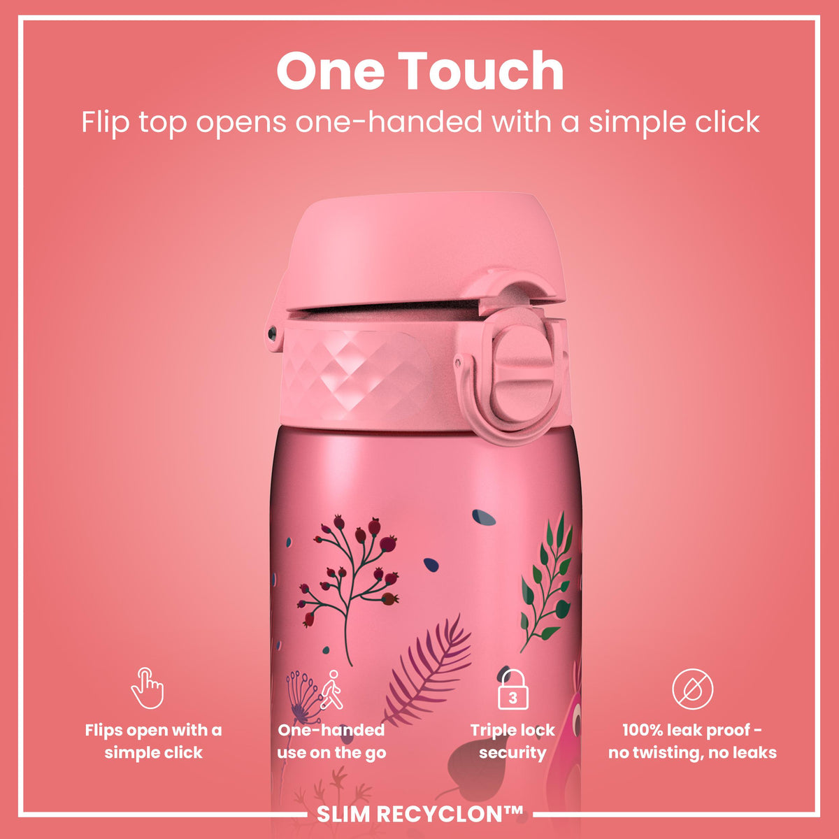 Leak Proof Slim Water Bottle, Recyclon, Flamingos, 500ml (18oz)