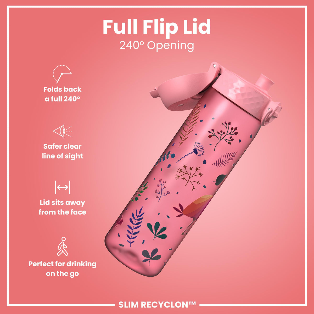 Leak Proof Slim Water Bottle, Recyclon, Flamingos, 500ml (18oz)