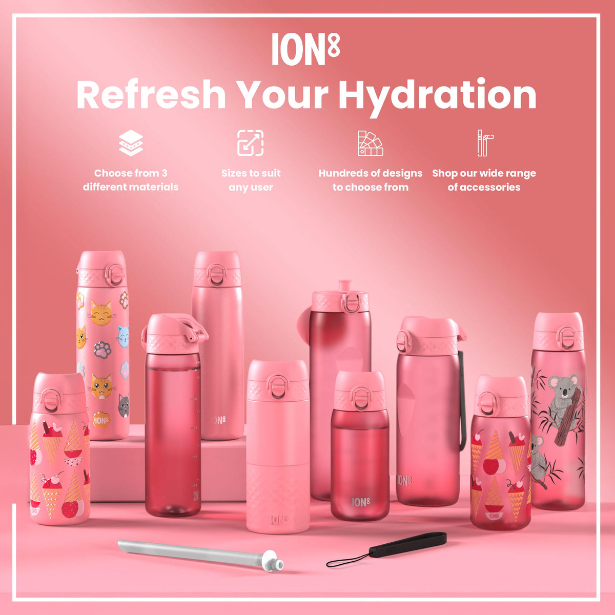Leak Proof Slim Water Bottle, Recyclon, Flamingos, 500ml (18oz)