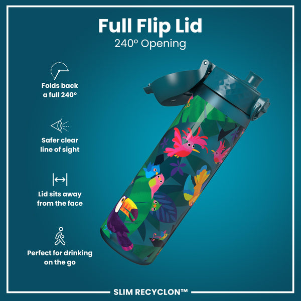 Leak Proof Slim Water Bottle, Recyclon, Exotic Birds, 500ml (18oz)