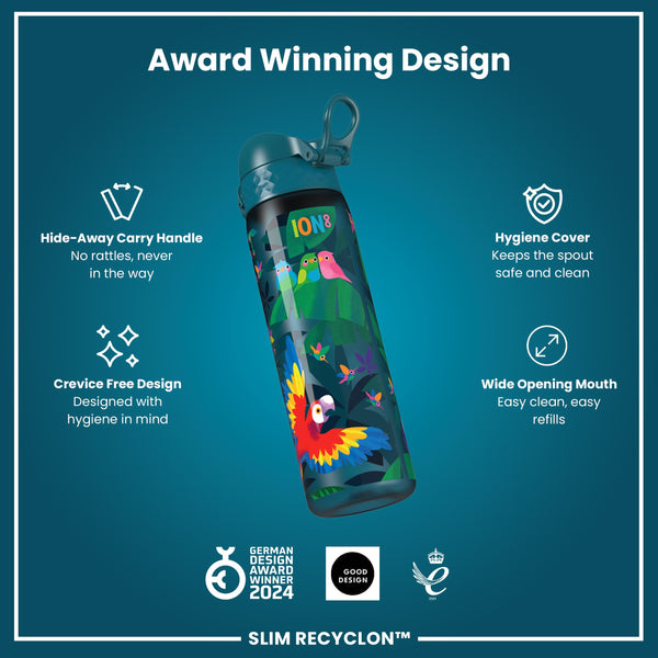 Leak Proof Slim Water Bottle, Recyclon, Exotic Birds, 500ml (18oz)