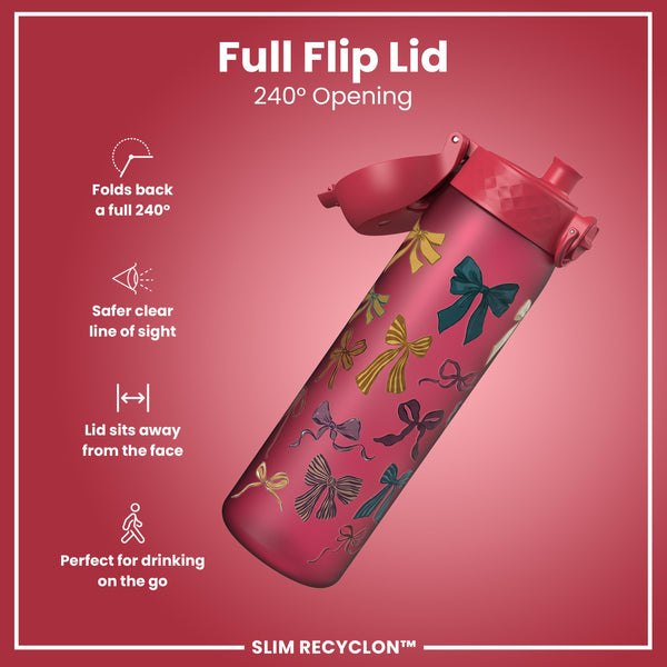 Leak Proof Slim Water Bottle, Recyclon, Bows, 500ml (18oz)