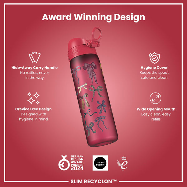 Leak Proof Slim Water Bottle, Recyclon, Bows, 500ml (18oz)