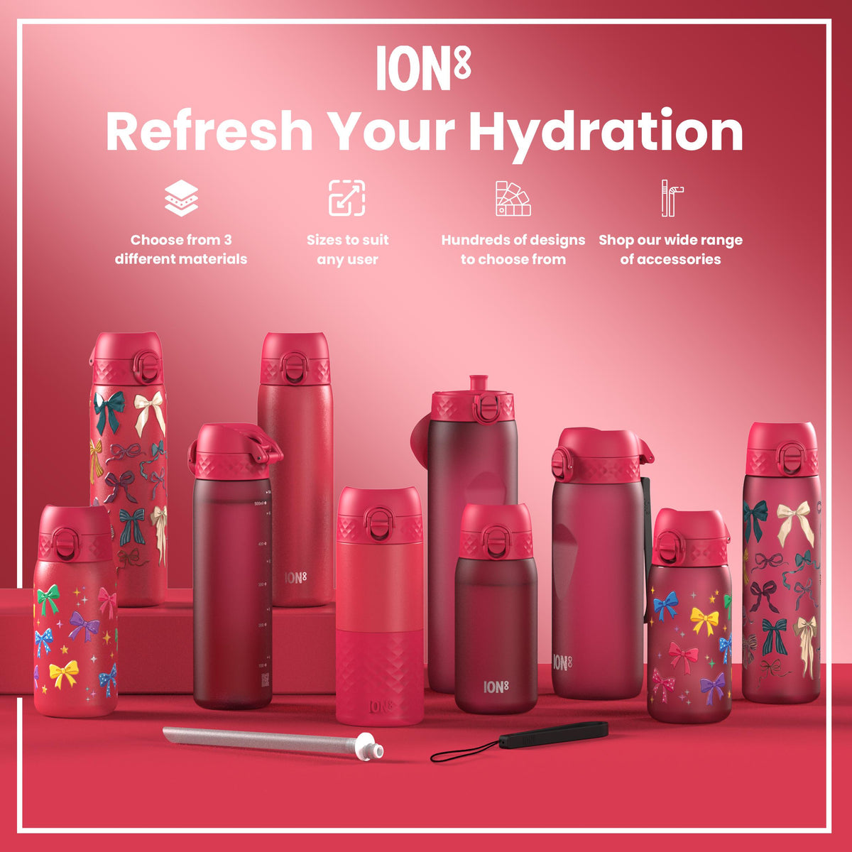 Leak Proof Slim Water Bottle, Recyclon, Bows, 500ml (18oz)