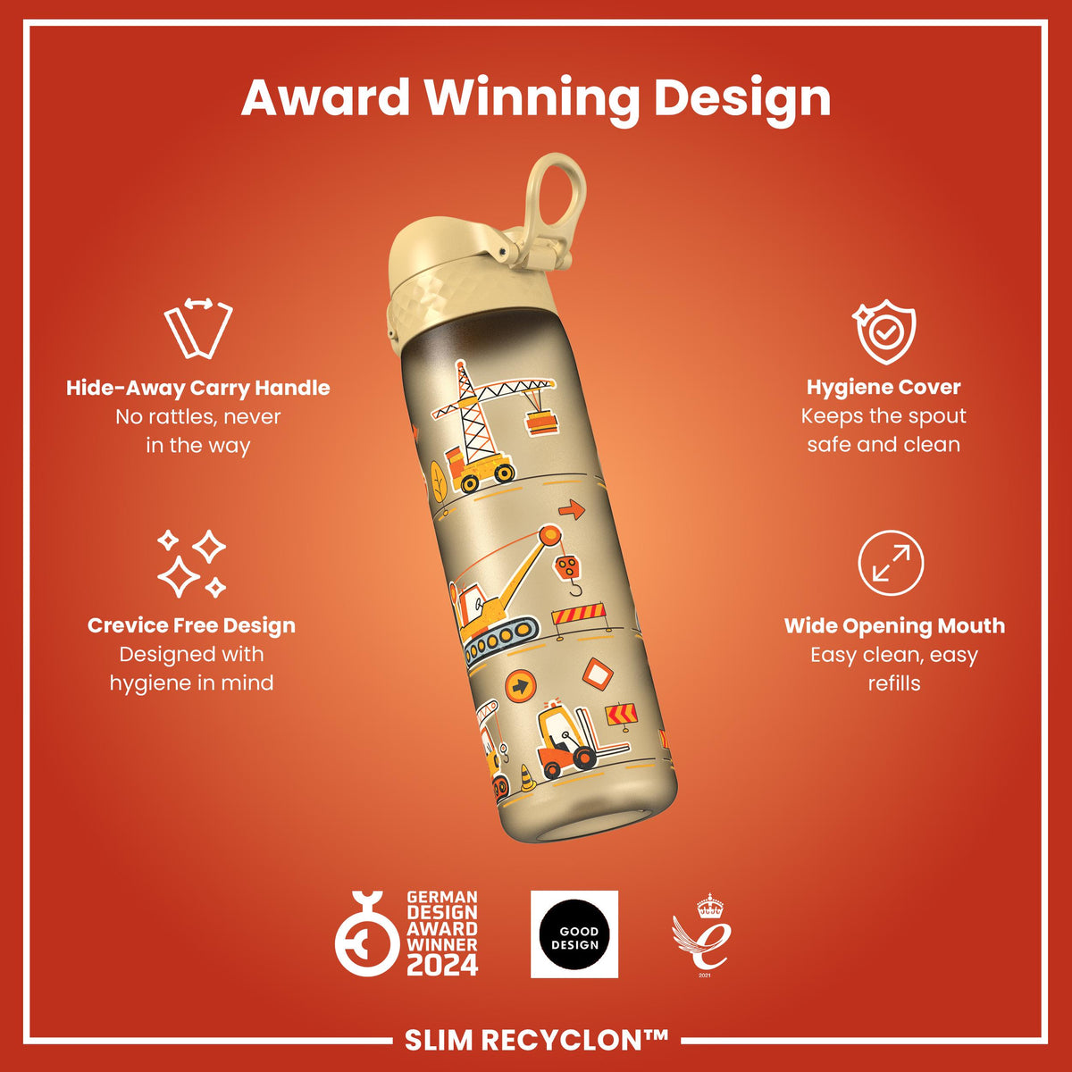 Leak Proof Slim Water Bottle, Recyclon, Construction, 500ml (18oz)