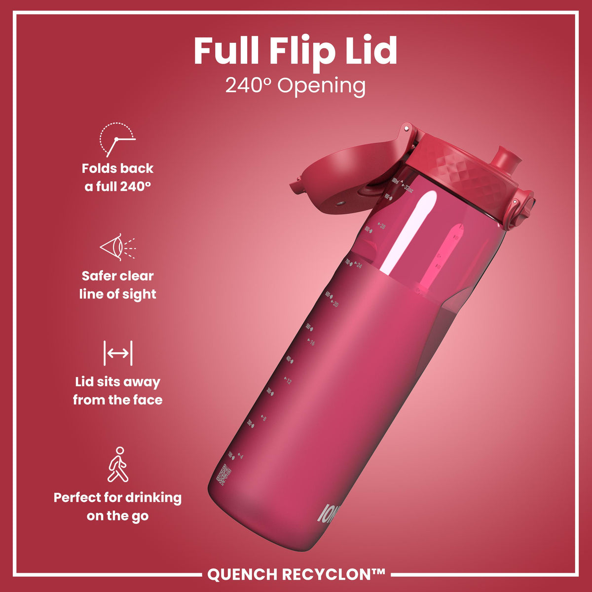 Leak Proof 1 litre Water Bottle, Recyclon, Half-Cut, Magenta, 1L