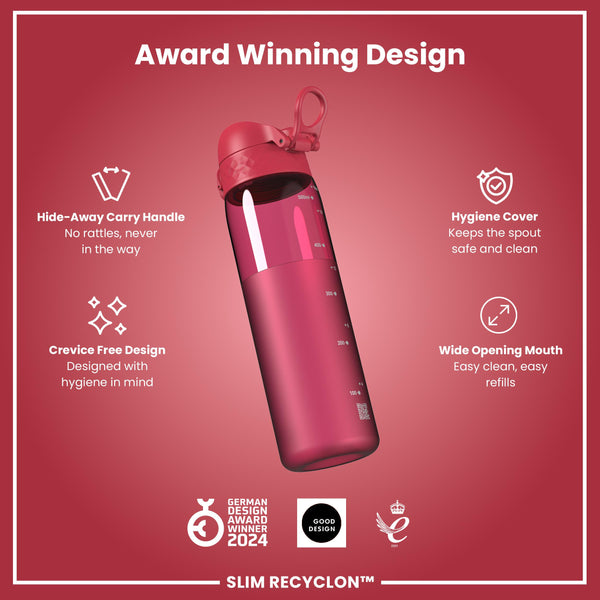 Leak Proof Slim Water Bottle, Recyclon, Half-Cut, Magenta, 500ml (18oz)