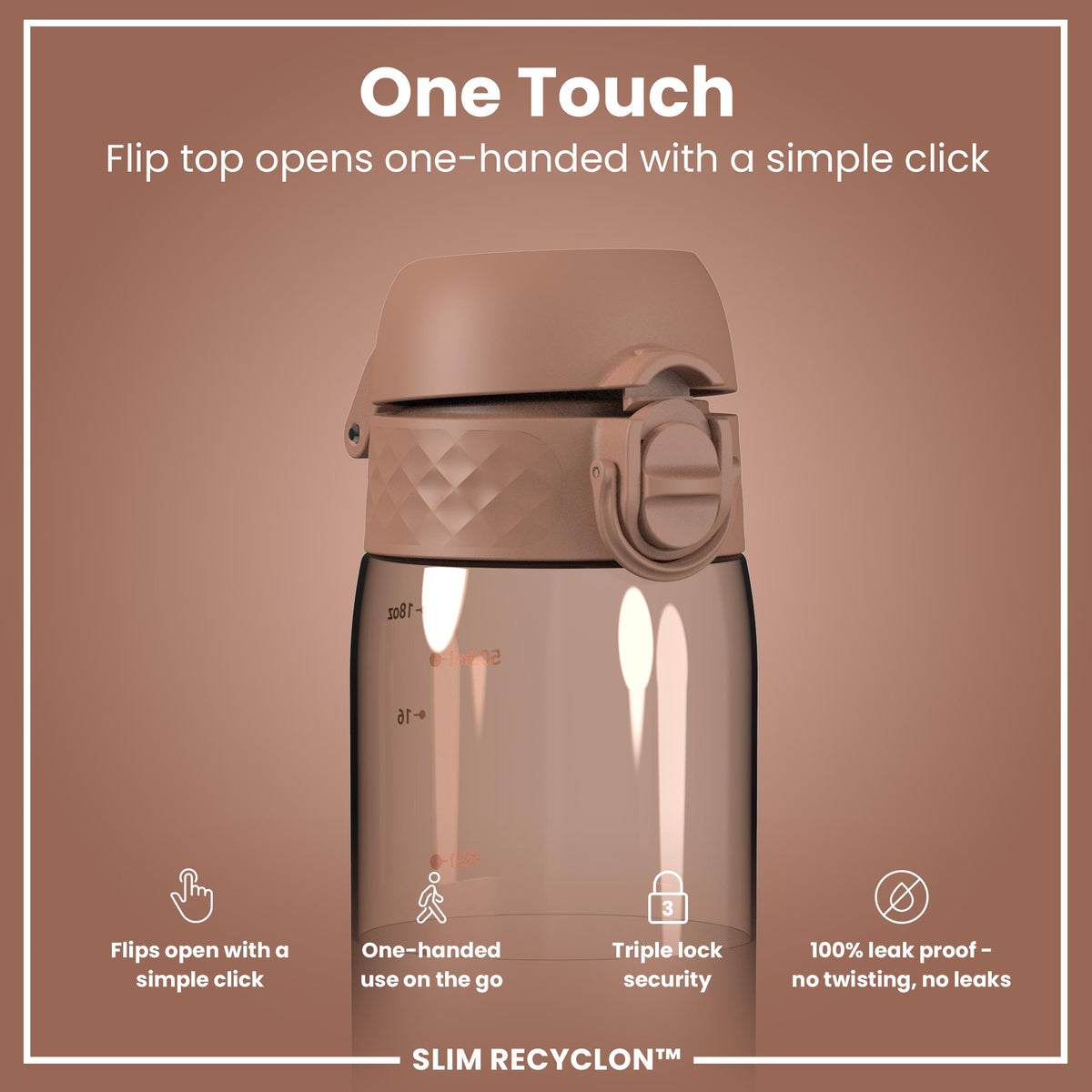 Leak Proof Slim Water Bottle, Recyclon, Half-Cut, Mocha, 500ml (18oz)