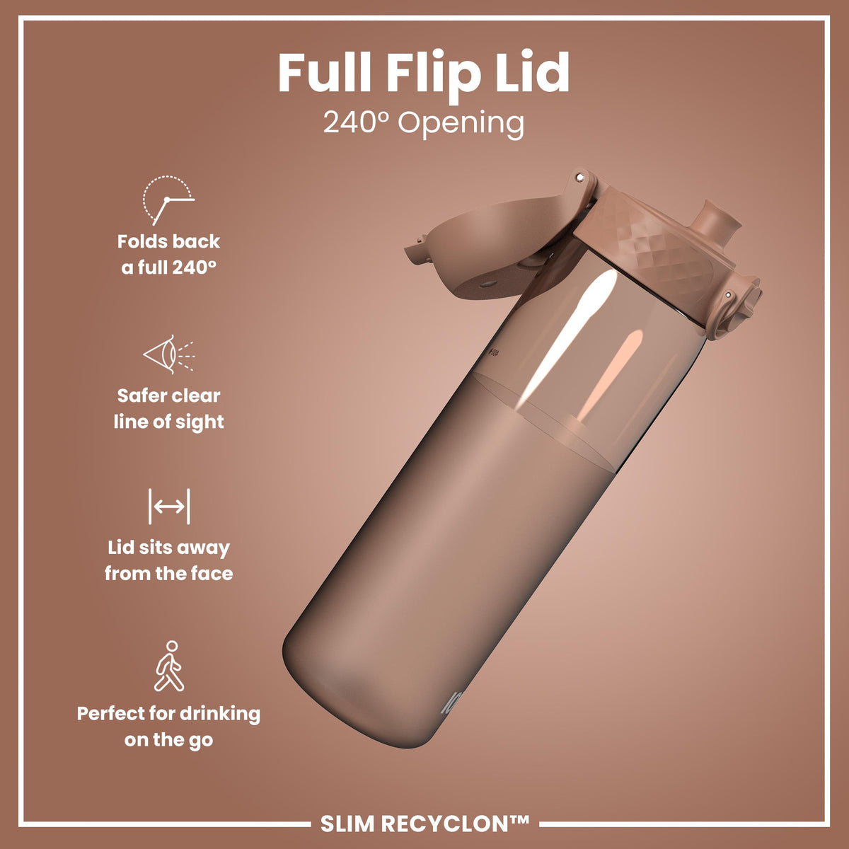 Leak Proof Slim Water Bottle, Recyclon, Half-Cut, Mocha, 500ml (18oz)