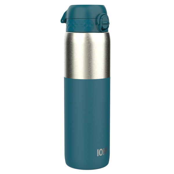 Leak Proof 1 Litre Water Bottle, Stainless Steel, Half-Cut, Teal, 1L