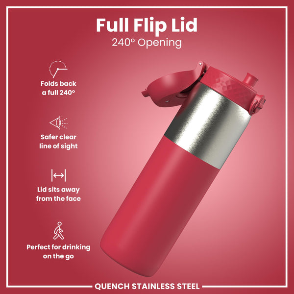 Leak Proof 1 Litre Thermal Water Bottle, Insulated, Half-Cut, Magenta, 1L
