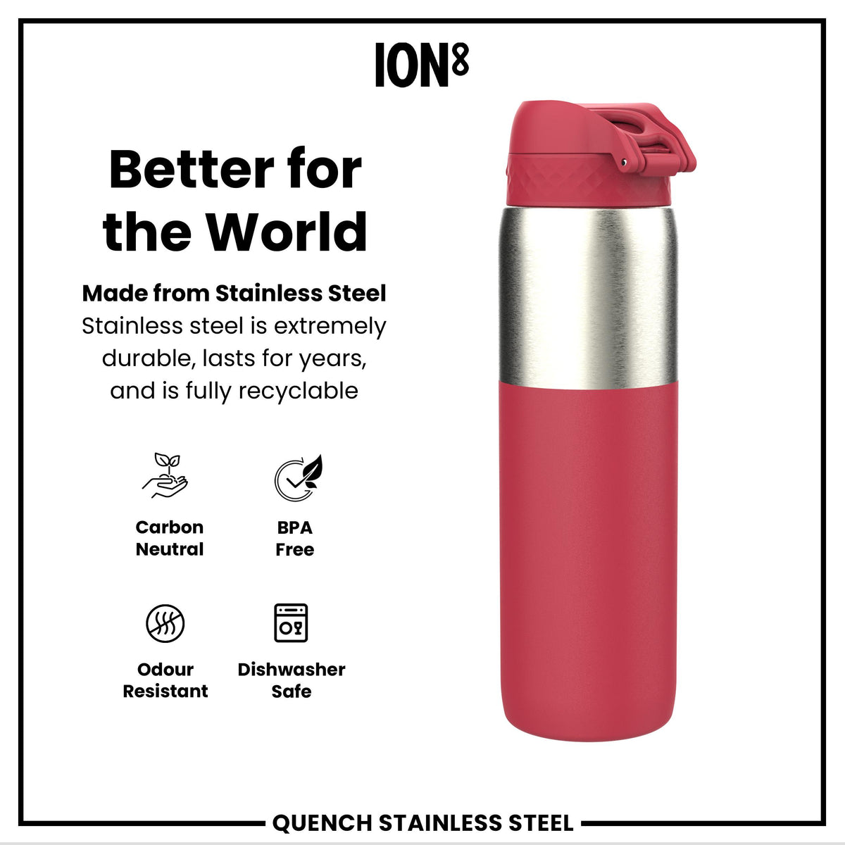 Leak Proof 1 Litre Thermal Water Bottle, Insulated, Half-Cut, Magenta, 1L
