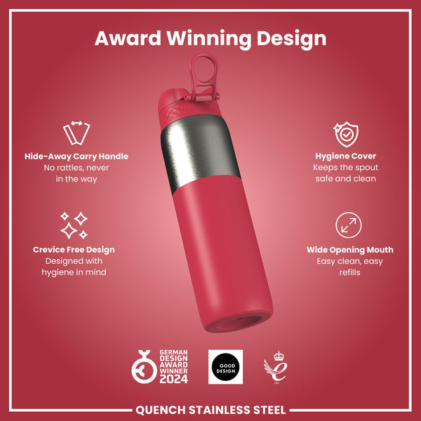 Leak Proof 1 Litre Water Bottle, Stainless Steel, Half-Cut, Magenta, 1L