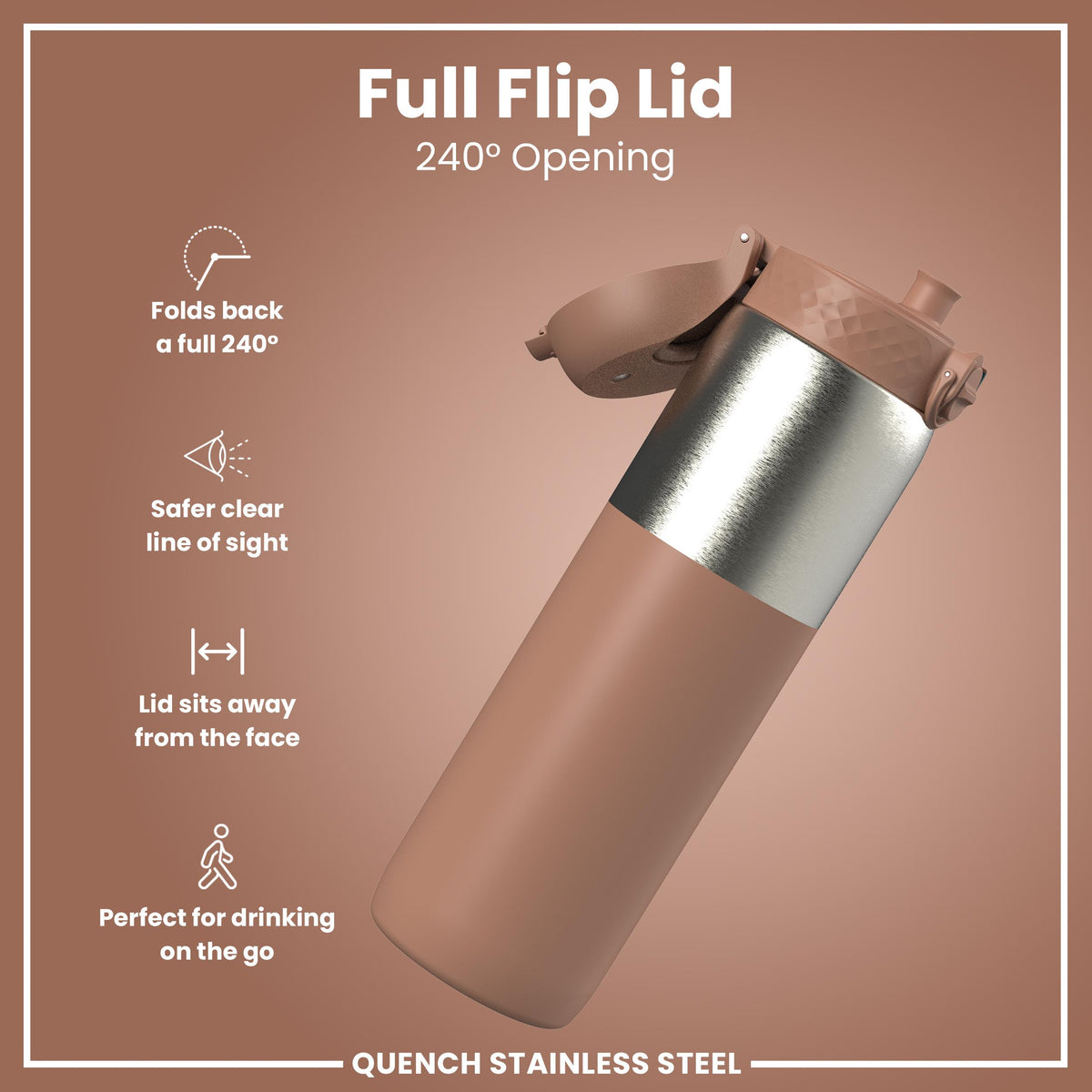 Leak Proof 1 Litre Water Bottle, Stainless Steel, Mocha, 1L