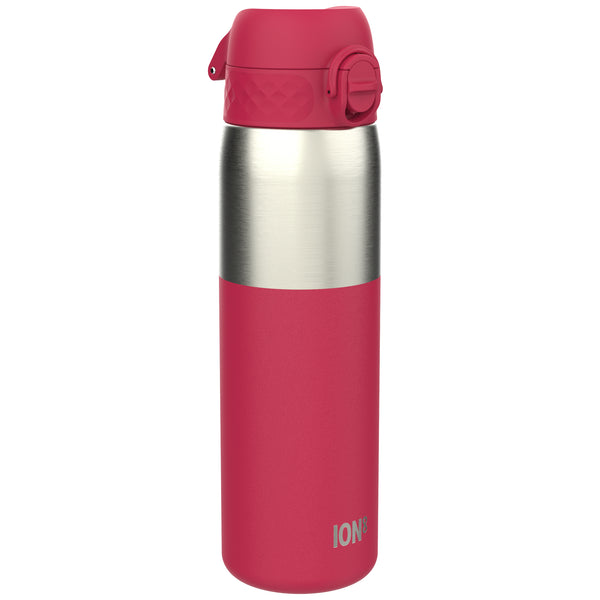 Leak Proof Slim Water Bottle, Stainless Steel, Half-Cut, Magenta, 600ml (20oz)