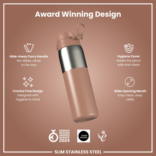 Leak Proof Slim Water Bottle, Stainless Steel, Mocha, 600ml (20oz)