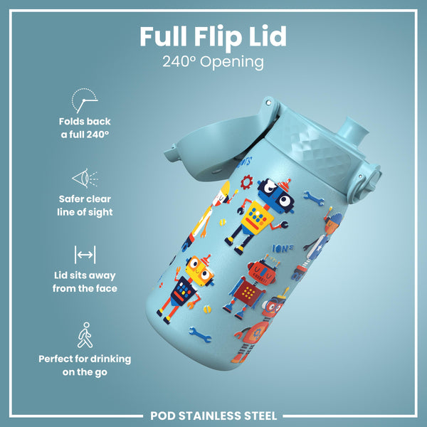 Leak Proof Water Bottle, Stainless Steel, Robots, 400ml (13oz)
