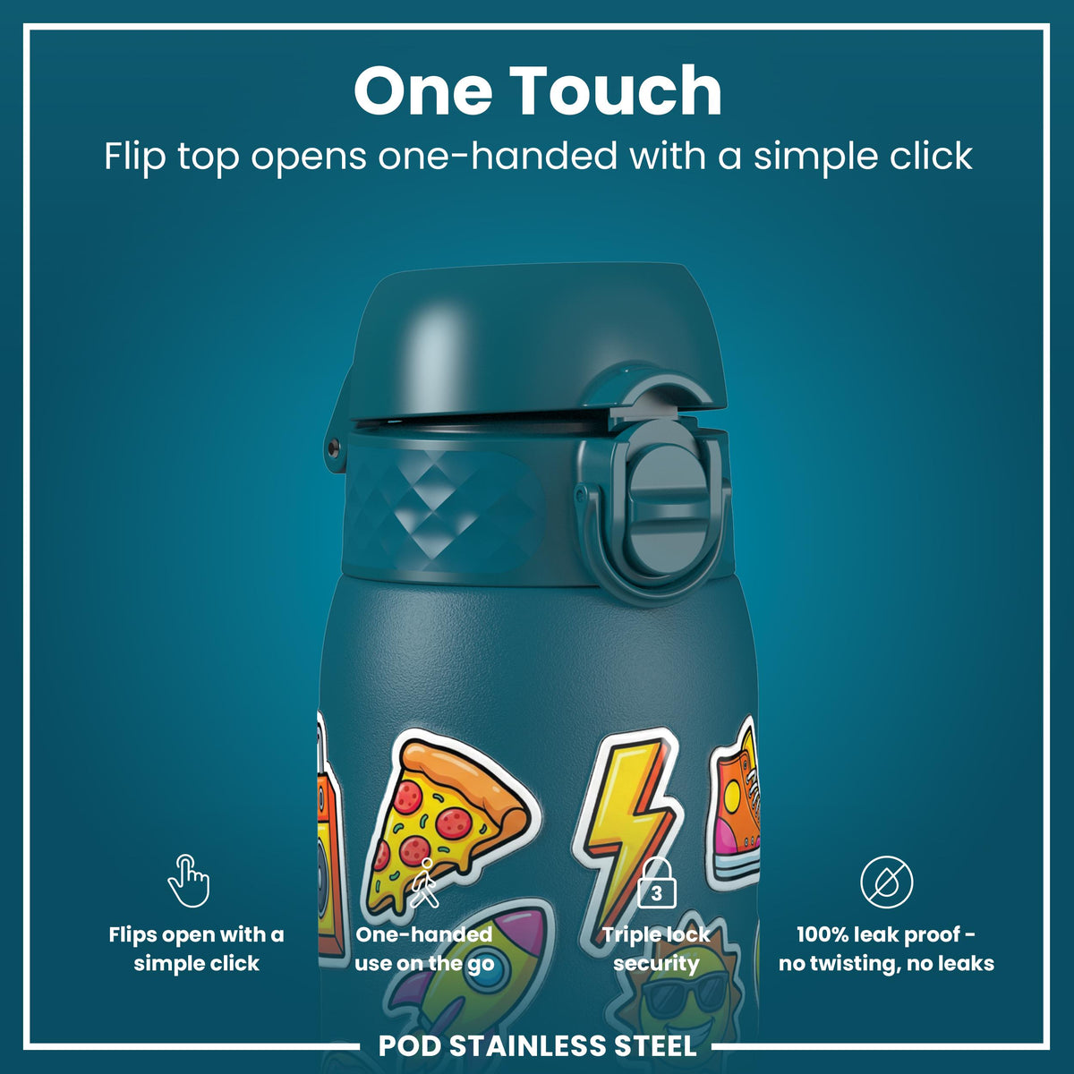 Leak Proof Water Bottle, Stainless Steel, Stickers, 400ml (13oz)
