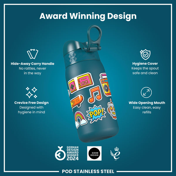 Leak Proof Water Bottle, Stainless Steel, Stickers, 400ml (13oz)
