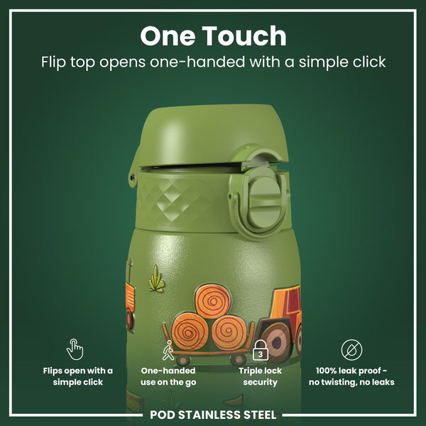 Leak Proof Water Bottle, Stainless Steel, Farm Machines, 400ml (13oz)