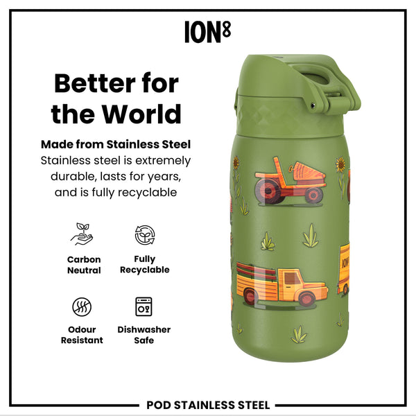 Leak Proof Water Bottle, Stainless Steel, Farm Machines, 400ml (13oz)