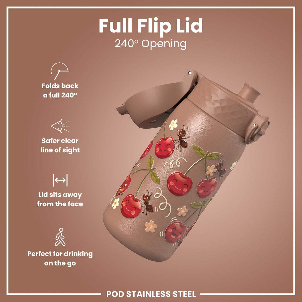 Leak Proof Water Bottle, Stainless Steel, Cherries, 400ml (13oz)