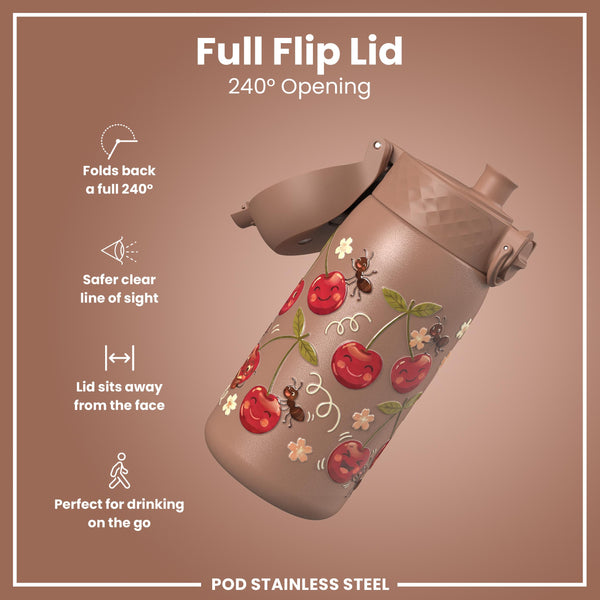 Leak Proof Water Bottle, Stainless Steel, Cherries, 400ml (13oz)