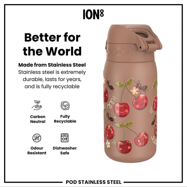 Leak Proof Water Bottle, Stainless Steel, Cherries, 400ml (13oz)