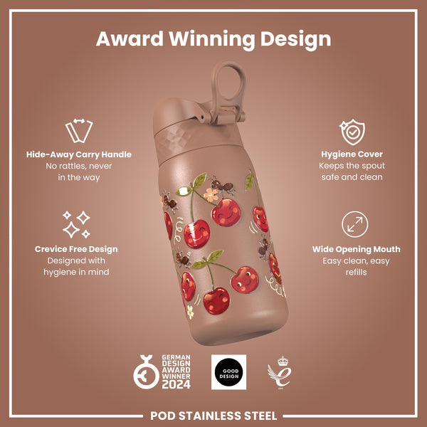 Leak Proof Water Bottle, Stainless Steel, Cherries, 400ml (13oz)