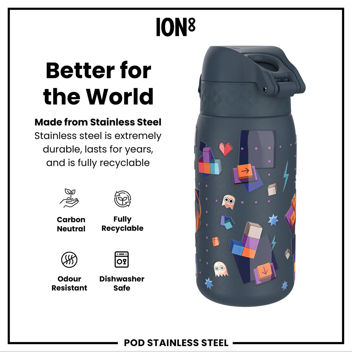 Leak Proof Water Bottle, Stainless Steel, Gamer, 400ml (13oz)