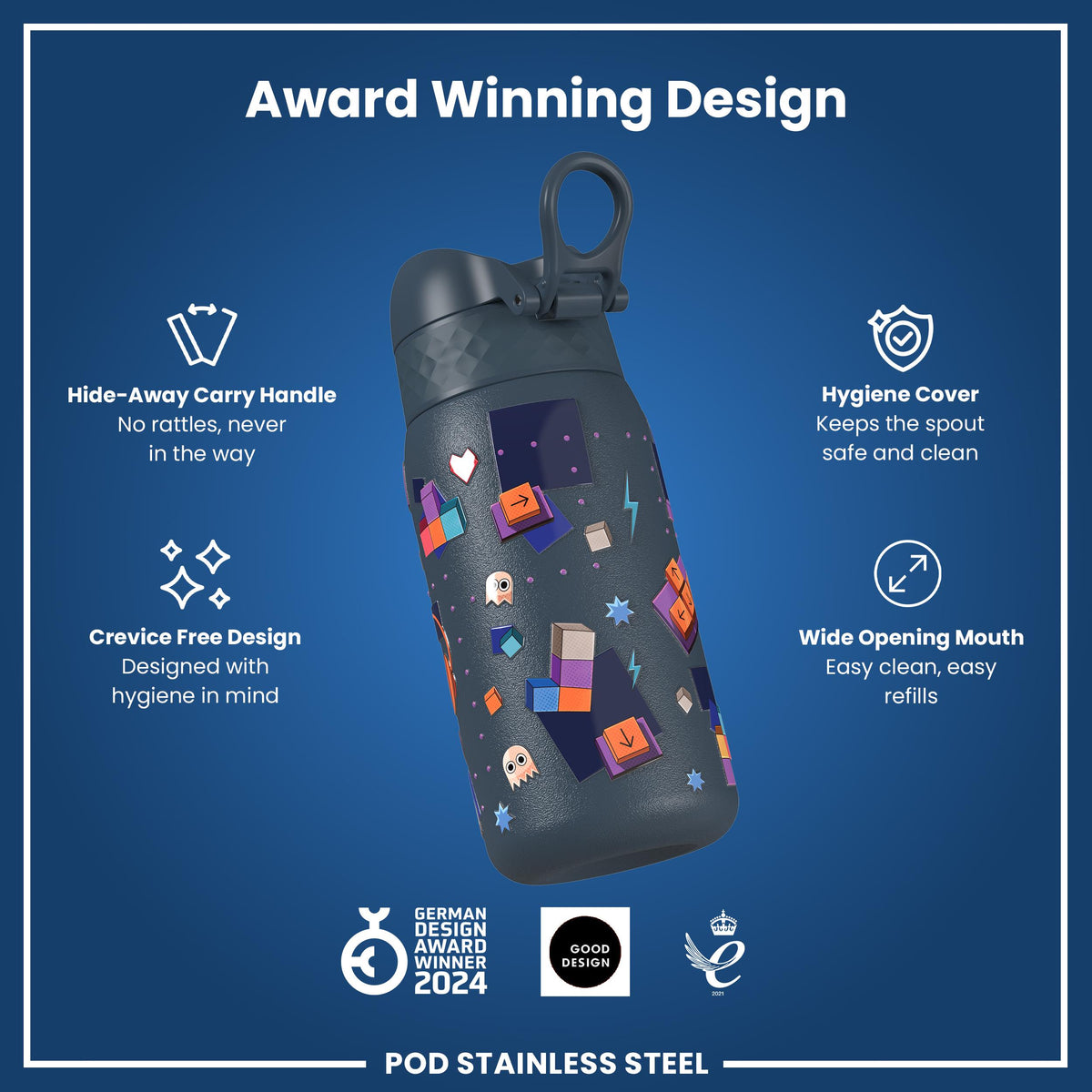 Leak Proof Water Bottle, Stainless Steel, Gamer, 400ml (13oz)