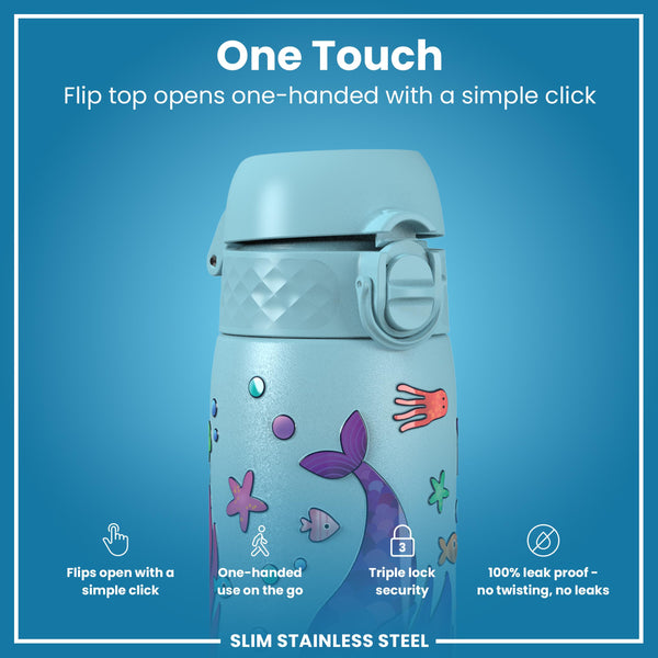 Leak Proof Slim Water Bottle, Stainless Steel, Mermaids, 600ml (20oz)