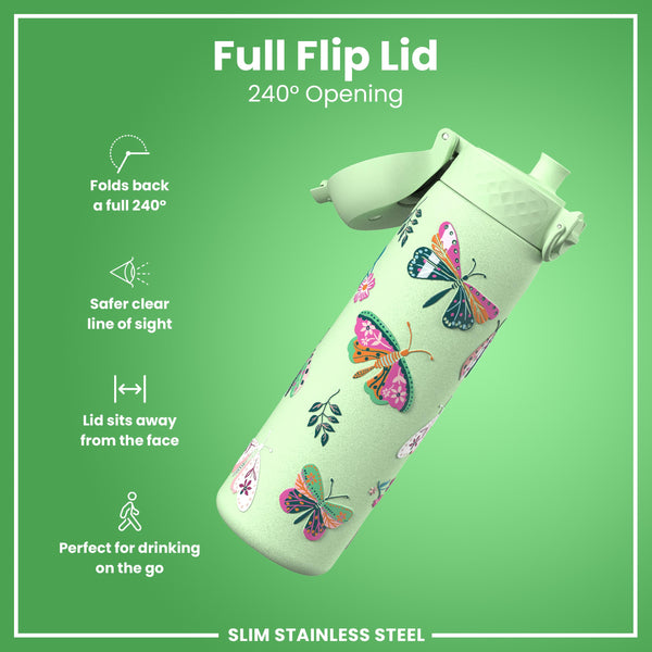 Leak Proof Slim Water Bottle, Stainless Steel, Wild Butterfly, 600ml (20oz)