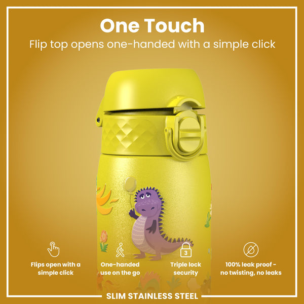 Leak Proof Slim Water Bottle, Stainless Steel, Dragons, 600ml (20oz)