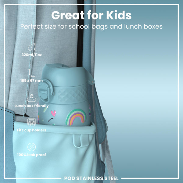Leak Proof Thermal Steel Water Bottle, Insulated, Blue Unicorns, 320ml (11oz)