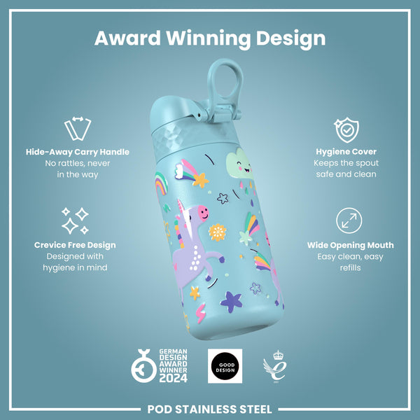 Leak Proof Thermal Steel Water Bottle, Insulated, Blue Unicorns, 320ml (11oz)
