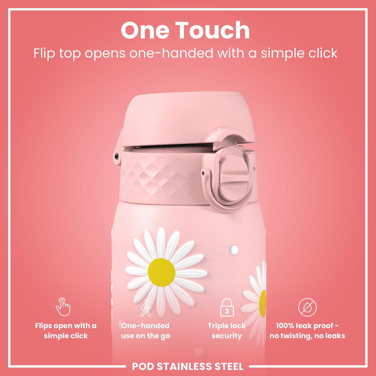 Leak Proof Thermal Steel Water Bottle, Insulated, Daisy, 320ml (11oz)
