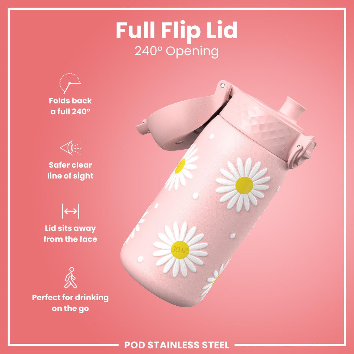 Leak Proof Thermal Steel Water Bottle, Insulated, Daisy, 320ml (11oz)