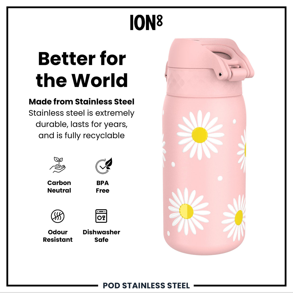 Leak Proof Thermal Steel Water Bottle, Insulated, Daisy, 320ml (11oz)