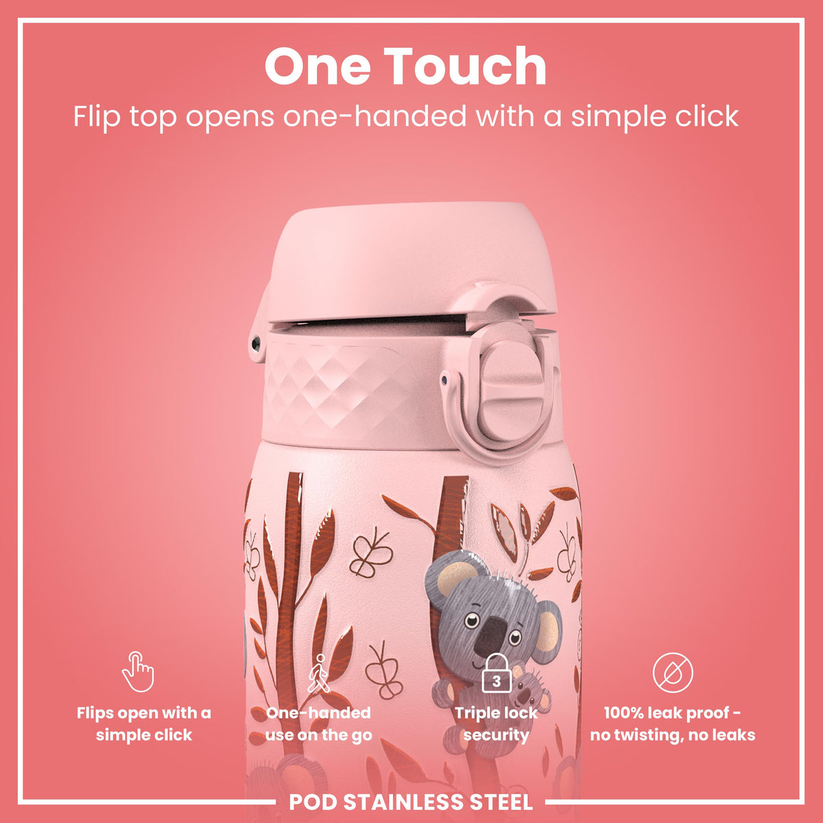 Leak Proof Thermal Steel Water Bottle, Insulated, Koalas, 320ml (11oz)